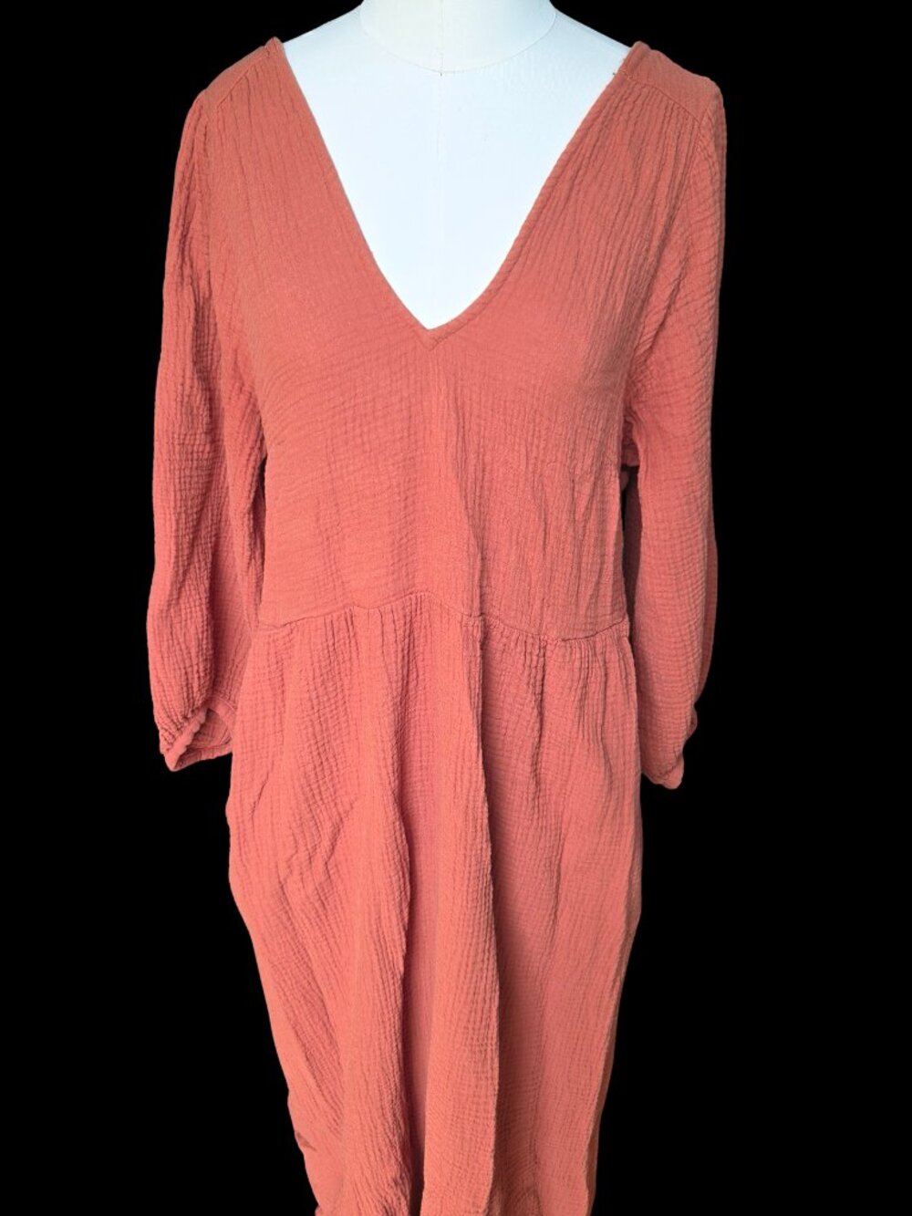 Madewell Lightspun V-Neck Midi Dress Burnt Clay Size Large - Picture 3 of 5